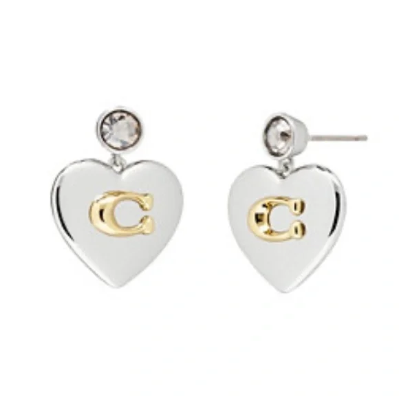 Coach Drop Heart Earrings w/Signature C - Picture 2 of 5